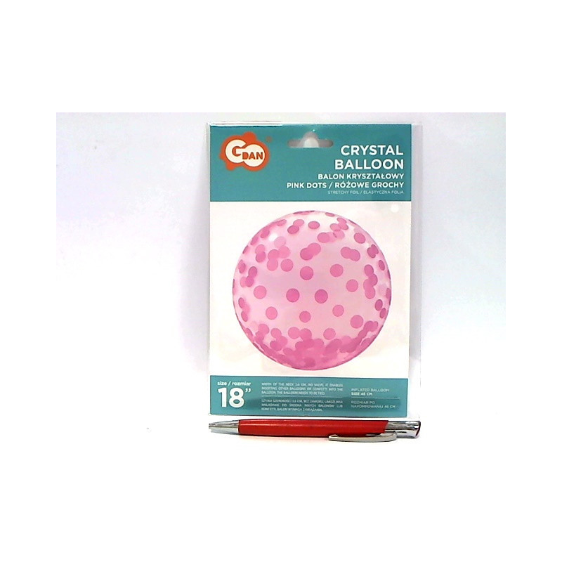 Balon 18" kryształ.różowe grochy KR-18RG 29700
