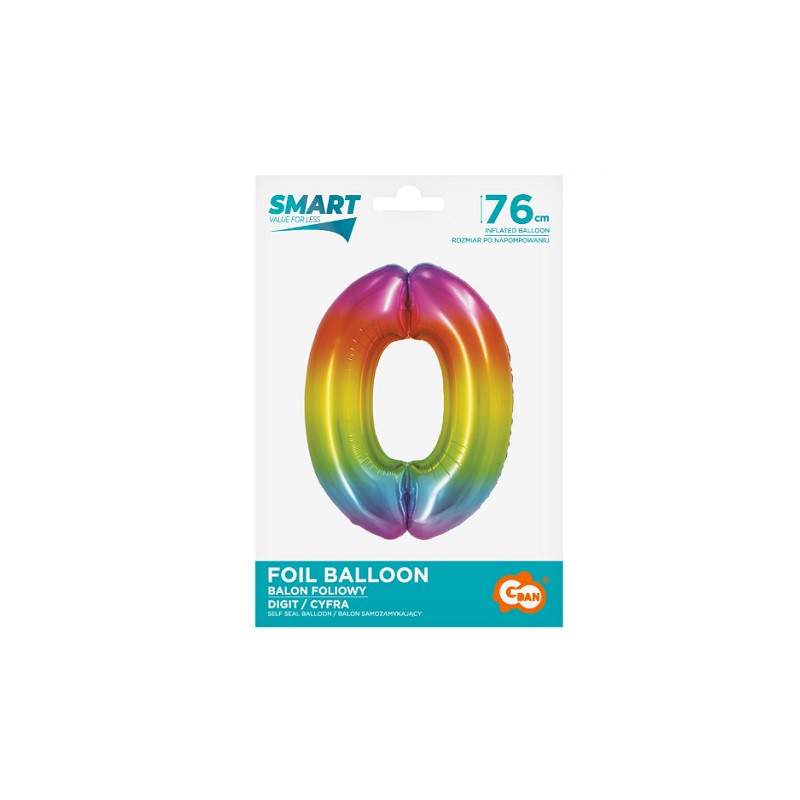 Balon foliowy Smart Cyfra0 tęcza76cm CH-STC0 45380