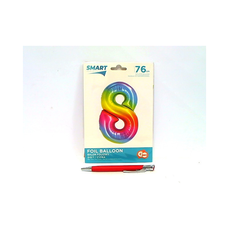 Balon foliowy Smart Cyfra8 tęcza76cm CH-STC8 45342