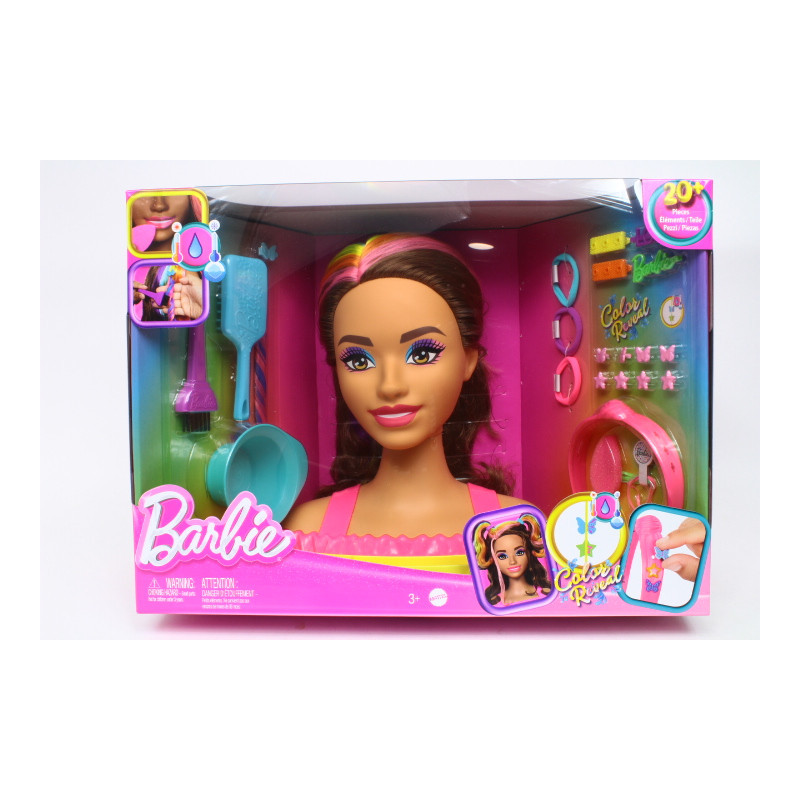 Barbie głowa do styliz.neon brązowe włosy HMD80