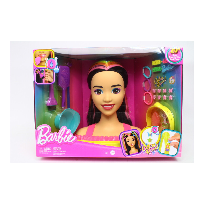 Barbie głowa do styliz.neon czarne włosy HMD81