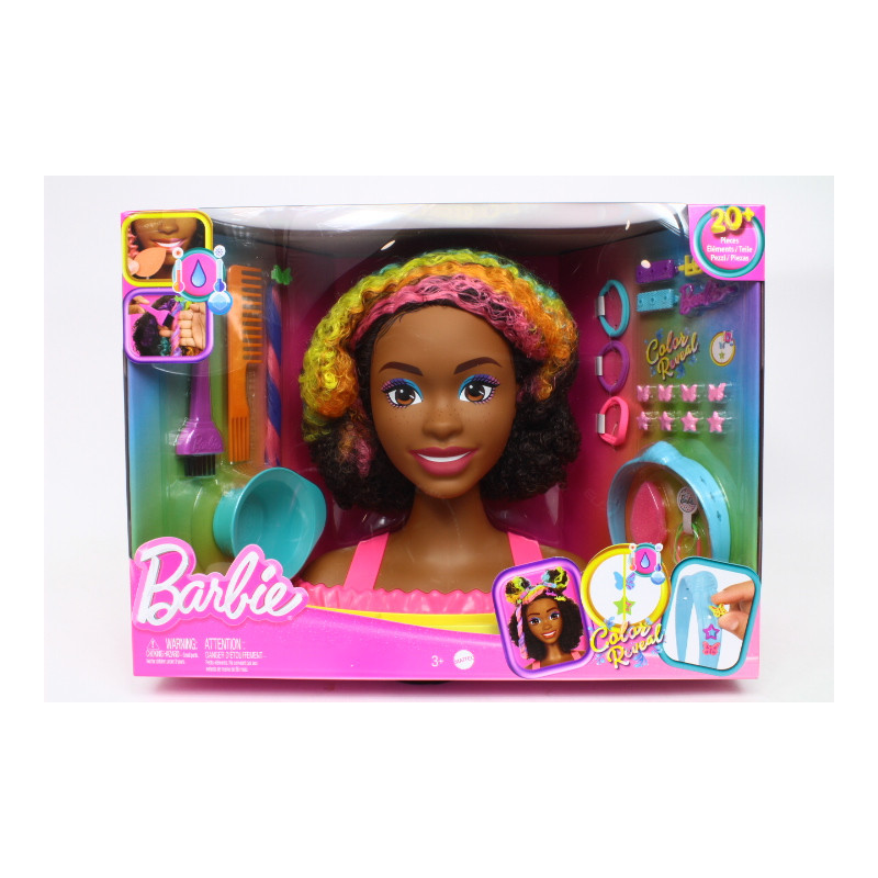 Barbie głowa do stylizacji neonowa kręcone HMD79