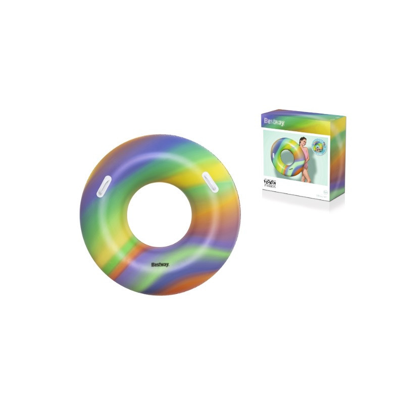 Koło do pływ.tęczowe 119cm+uchwyty B36352 25247