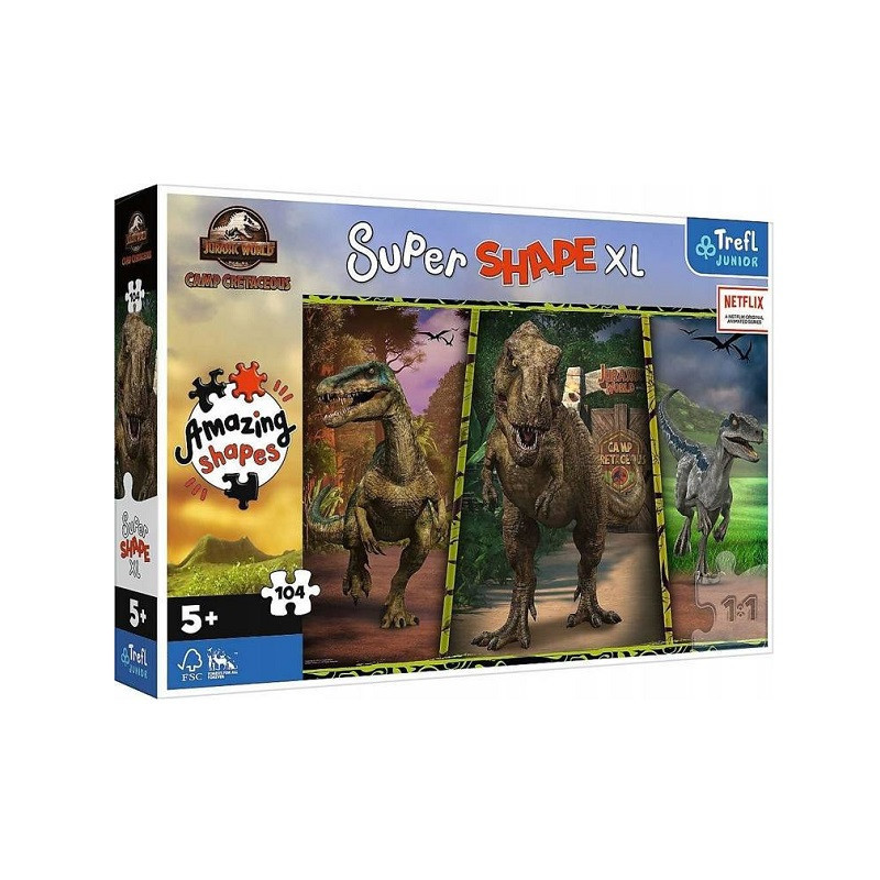 PUZZLE 104 XL Kolorowe dinozaury /JW 50020