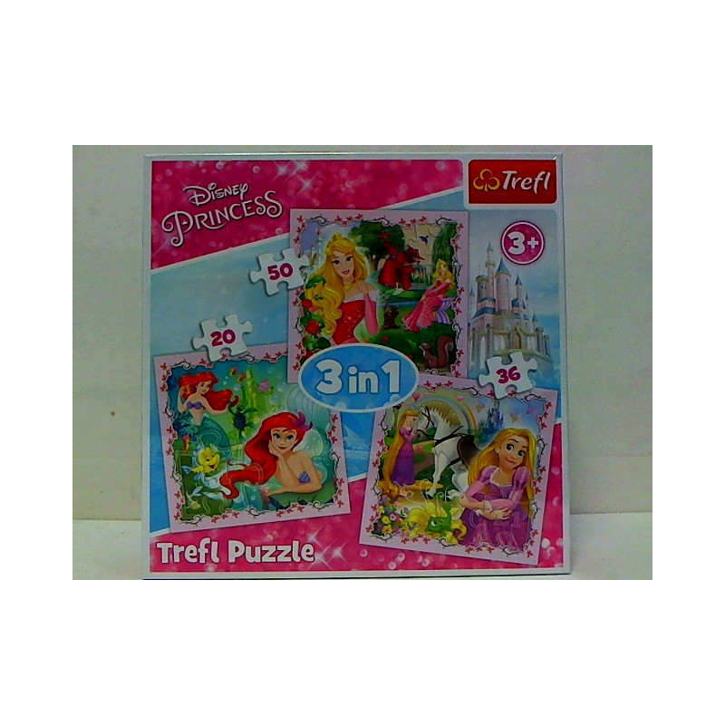 PUZZLE 3w1 Roszpunka,Aurora i Arielka/Disney 34842