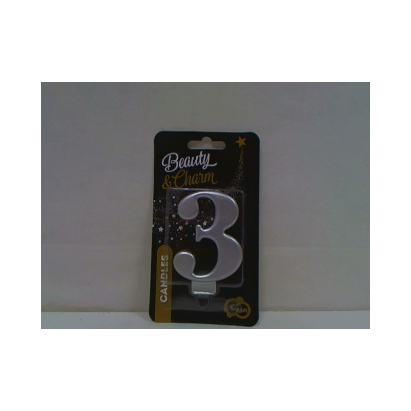 Świeczka B_C Cyfra3 metal srebro 8cm PF-SCS3 24514