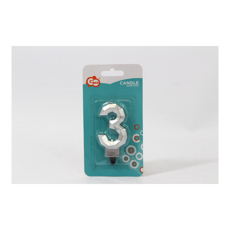 Świeczka cyfra 3 Diament met srebrny PF-SDS3 63254