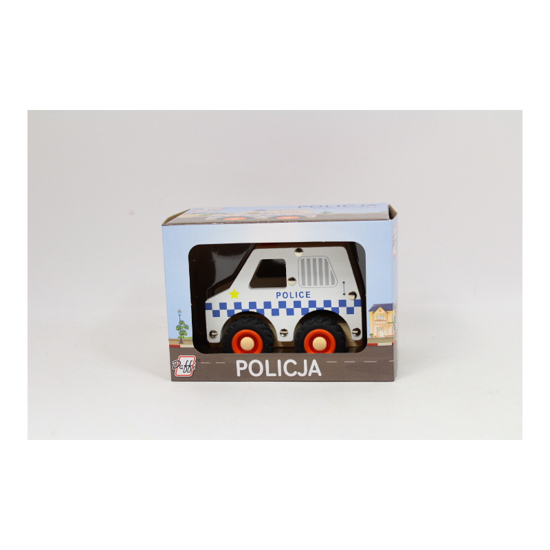 Drewniane auto z oponami Policja D-134 41349