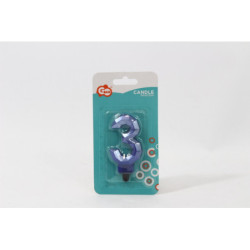 Świeczka cyfra 3 Diament met c.nieb PF-SDC3 62851