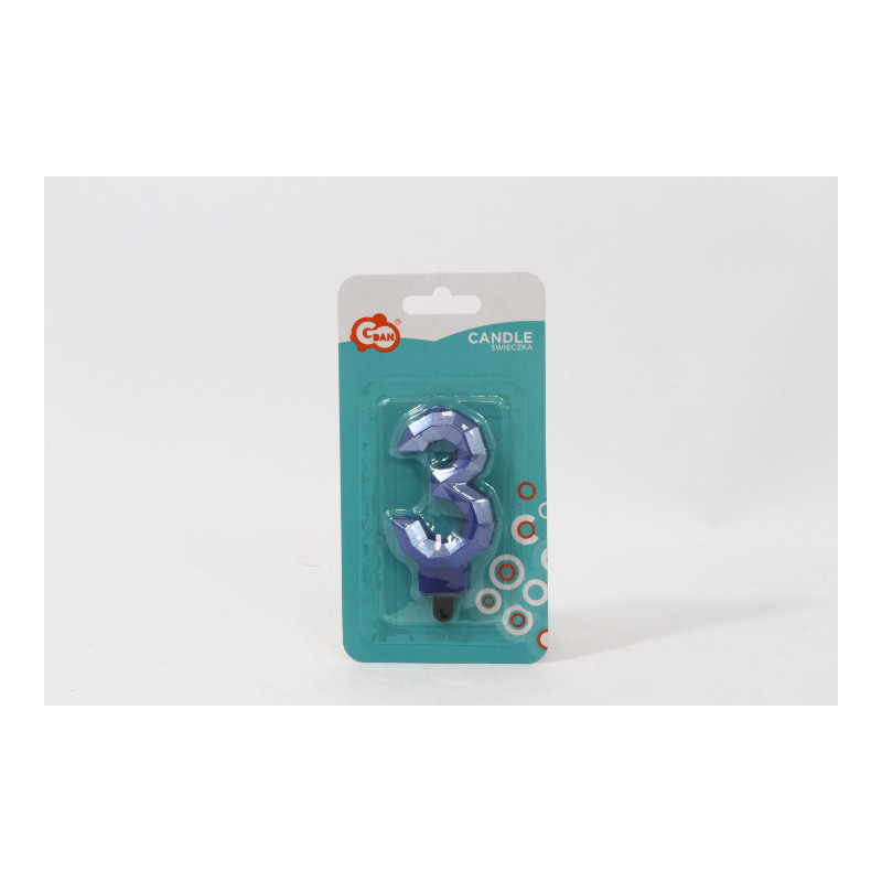 Świeczka cyfra 3 Diament met c.nieb PF-SDC3 62851