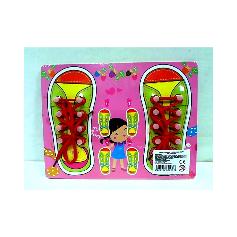 Drewniana nawlekanka puzzlowa - buty 02797