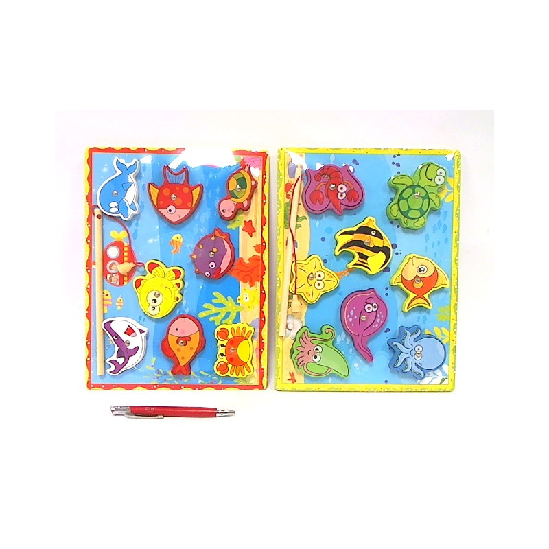 Drewniane puzzle magnet.z wędką i rybkami 02988
