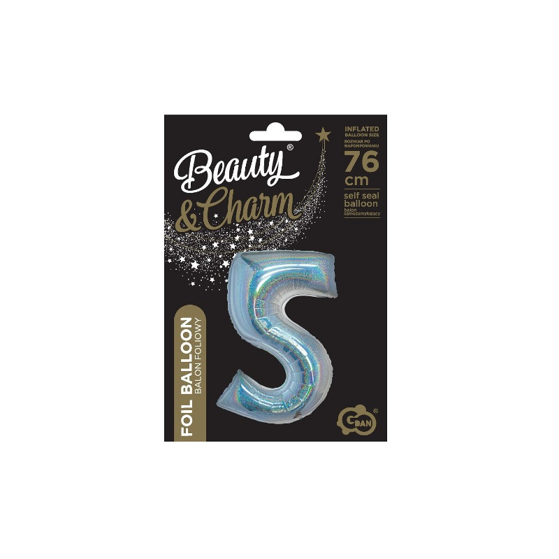 Balon foliowy B_C Cyfra5 hologr sreb CH-BHS5 44789