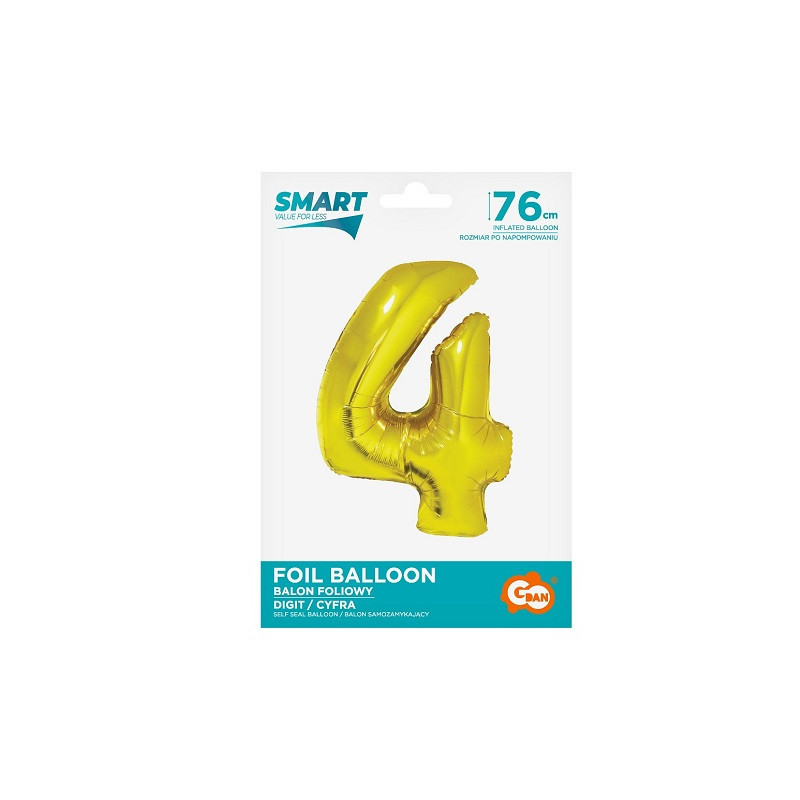 Balon foliowy Smart Cyfra4 złota76cm CH-SZL4 45533