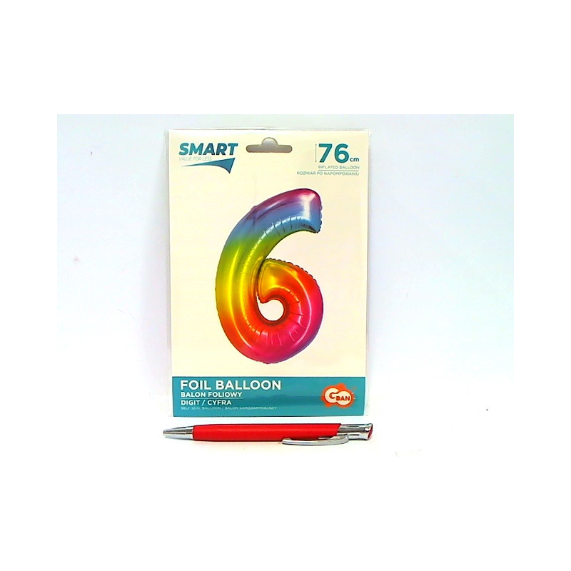 Balon foliowy Smart Cyfra6 tęcza76cm CH-STC6 45311