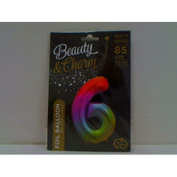 Balon foliowy Cyfra6 tęczowy 85cm HS-C34T6 20370