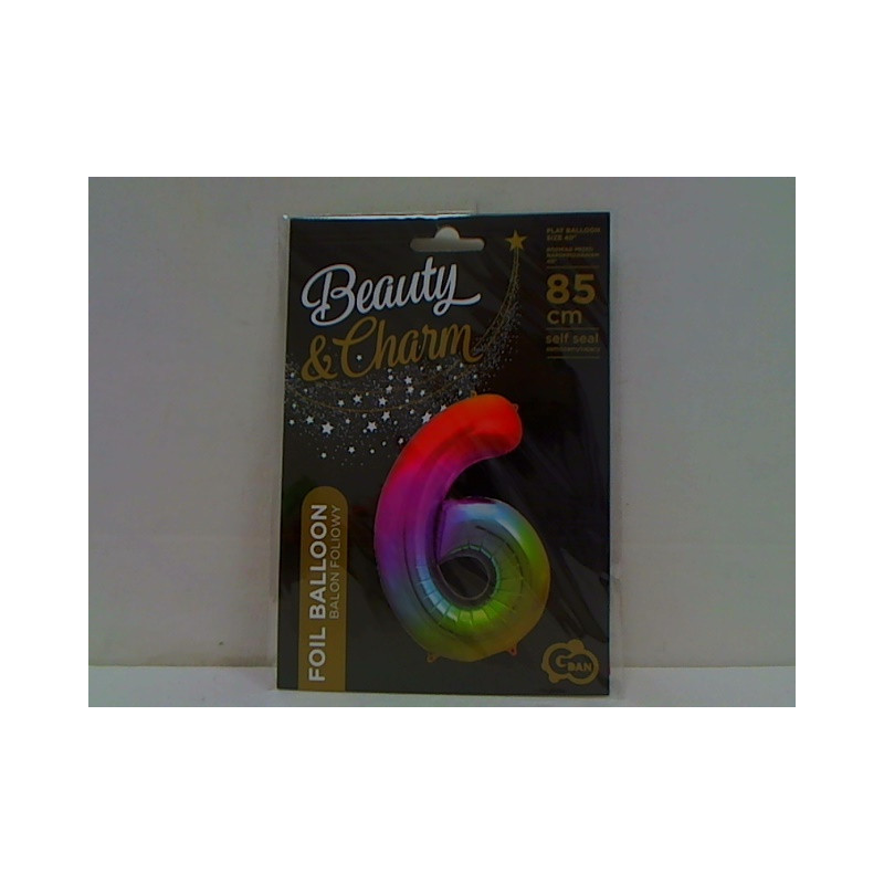 Balon foliowy Cyfra6 tęczowy 85cm HS-C34T6 20370