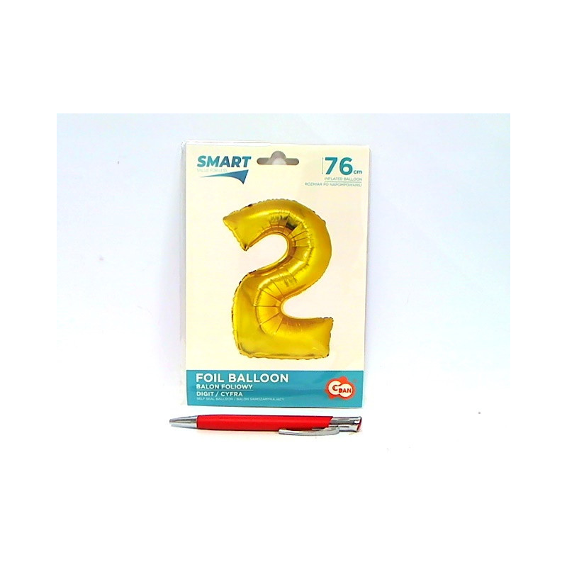 Balon foliowy Smart Cyfra2 złota76cm CH-SZL2 45472