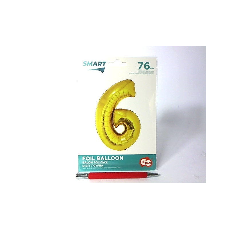 Balon foliowy Smart Cyfra6 złota76cm CH-SZL6 45557