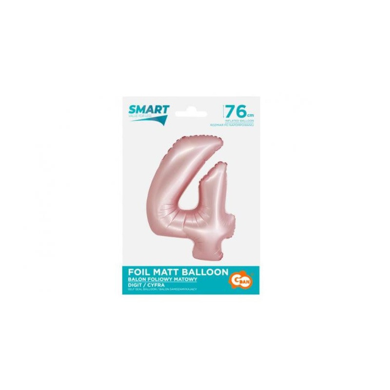 Balon fol Smart Cyfra4 j.róż mat76cm CH-SJR4 59097