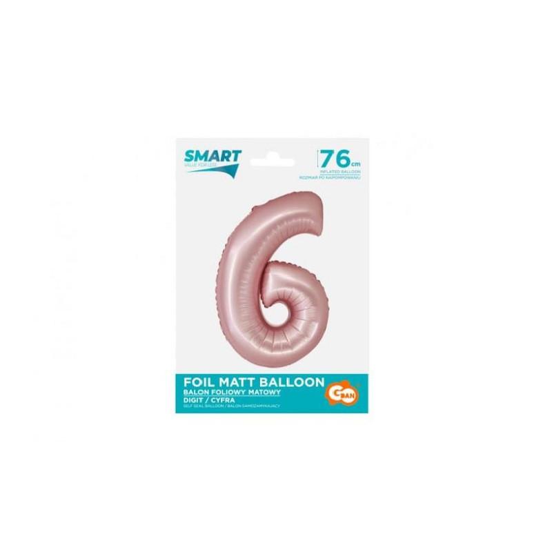 Balon fol Smart Cyfra6 j.róż mat76cm CH-SJR6 59134