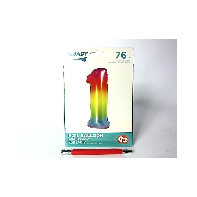 Balon foliowy Smart Cyfra1 tęcza76cm CH-STC1 44567