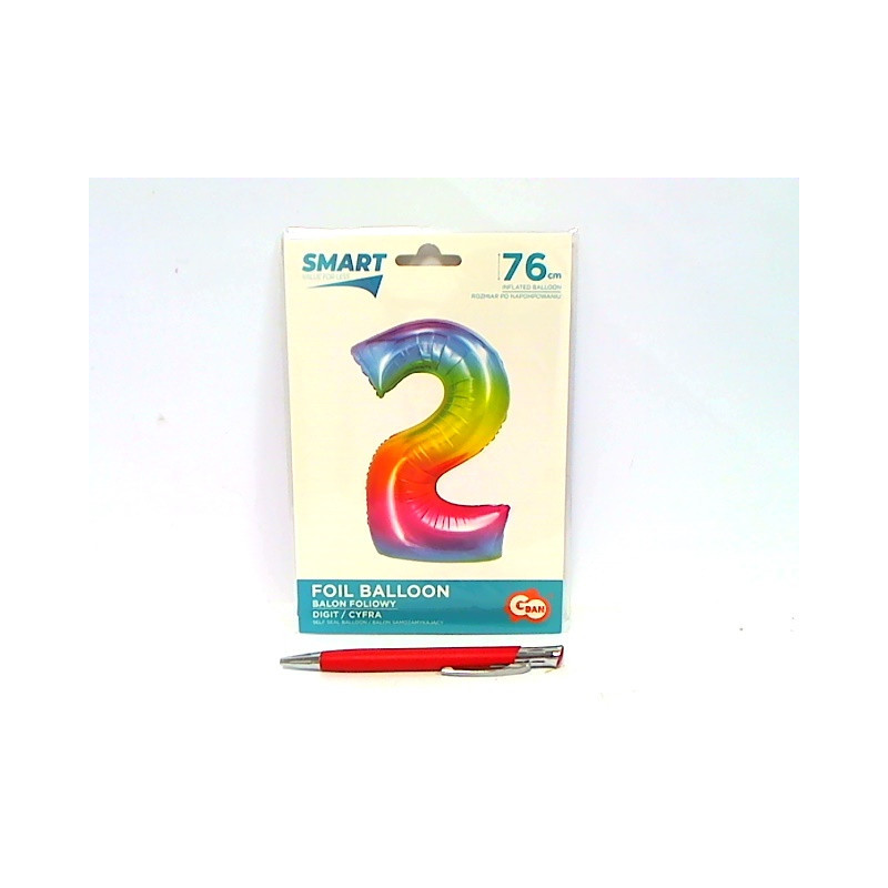 Balon foliowy Smart Cyfra2 tęcza76cm CH-STC2 45403