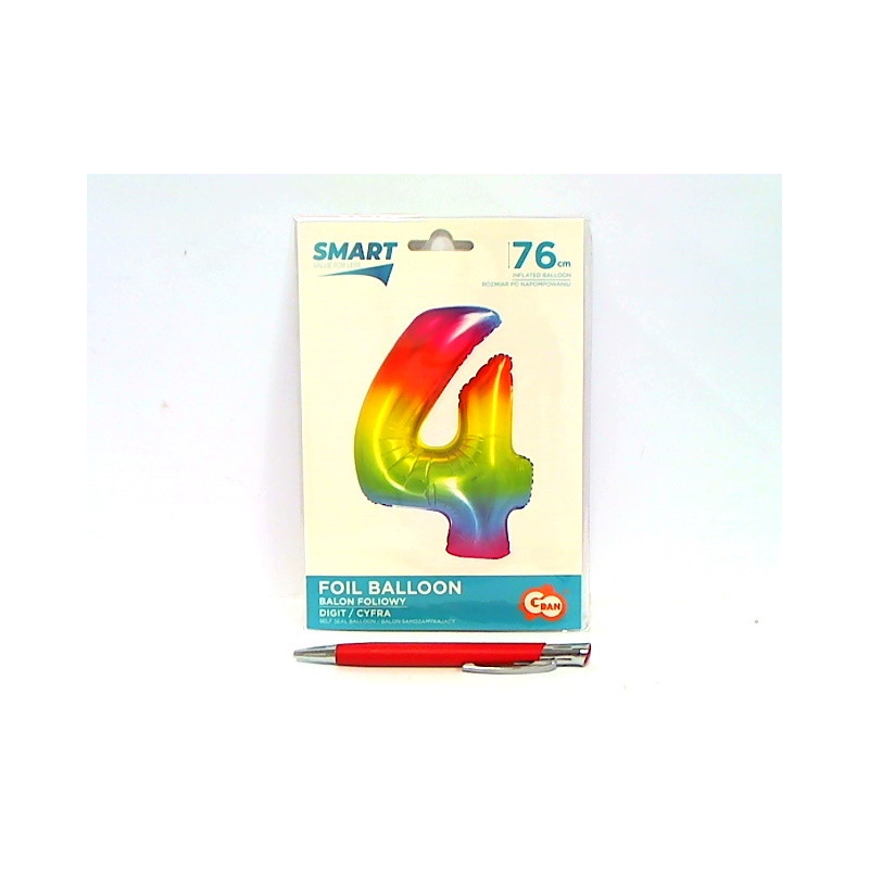 Balon foliowy Smart Cyfra4 tęcza76cm CH-STC4 45366