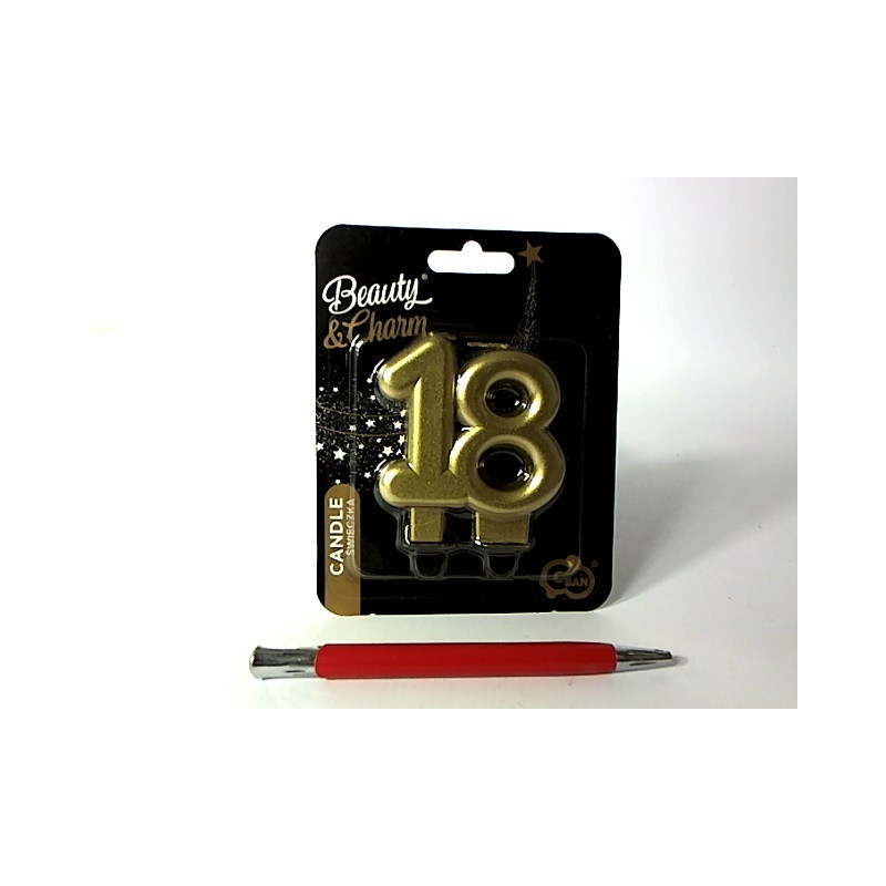 Świeczka B_C Cyfra18 metal złot 8cm PF-SCZ18 39228