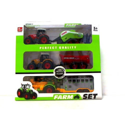 Trzy traktory z przyczepami w pudełku 1094025