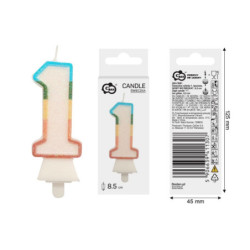 Świeczka cyferka1 tęczowa bio brok.SW-CBB1 11307