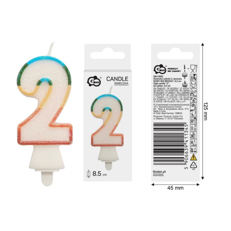 Świeczka cyferka2 tęczowa bio brok.SW-CBB2 11345