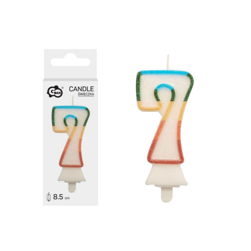 Świeczka cyferka7 tęczowa bio brok.SW-CBB7 11444