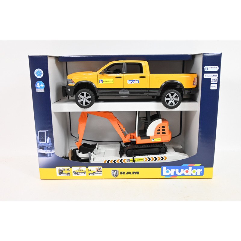 BRUDER Dodge RAM 2500 serwis+przycz+koparka 02546