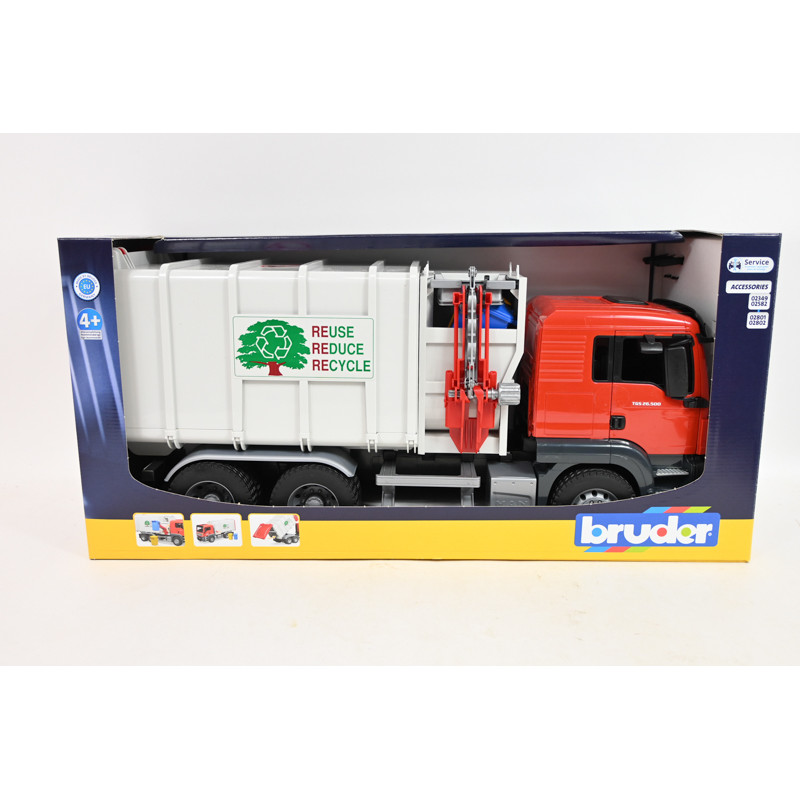 BRUDER MAN TGS śmieciarka boczny załad+kosze 03761