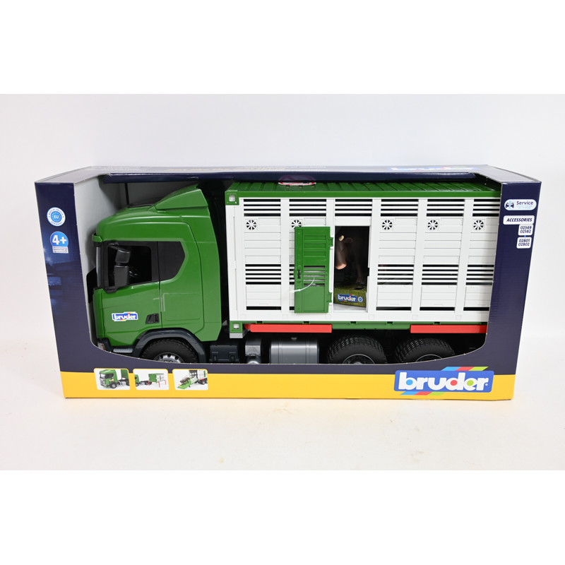 BRUDER Scania Super 560R kontener+fig.krowy 03548