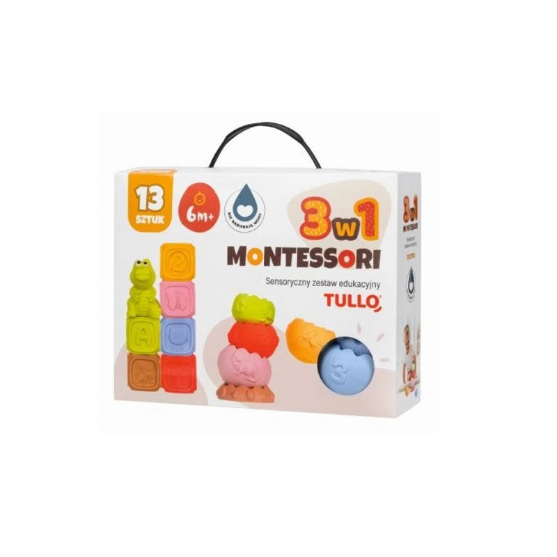 Klocki sens.Montessori piramida zwierz.13el 76129