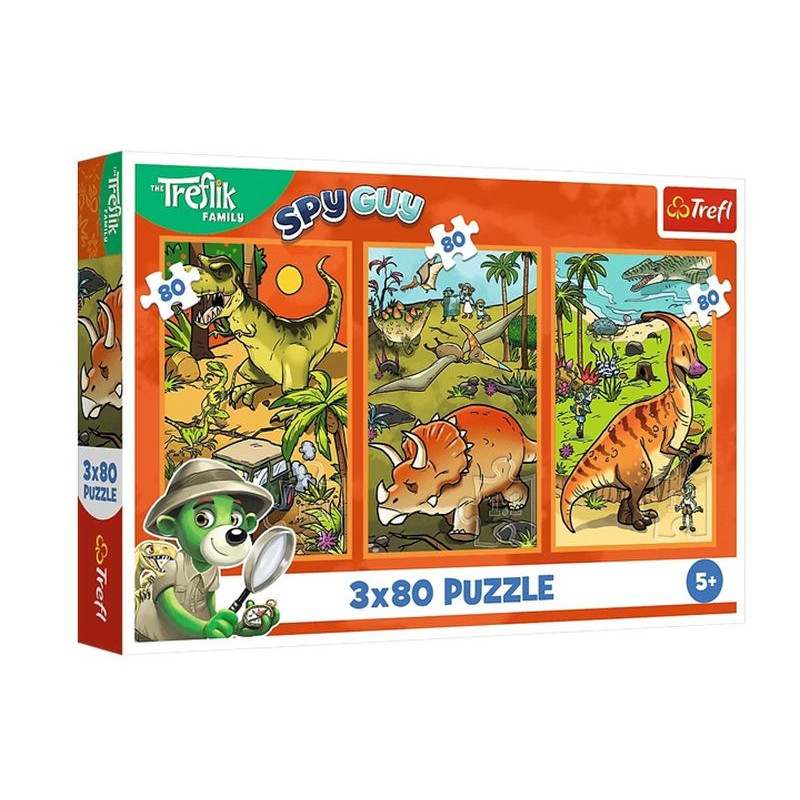 PUZZLE 3X80 Trefliki w świecie dinozaurów 34888