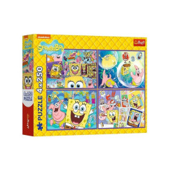 PUZZLE 4x250 Szalony świat Sponge Boba 13342