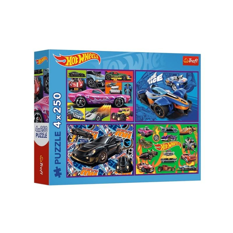 PUZZLE 4x250 Wyścigowe auta/Mattel HotWheels 13312