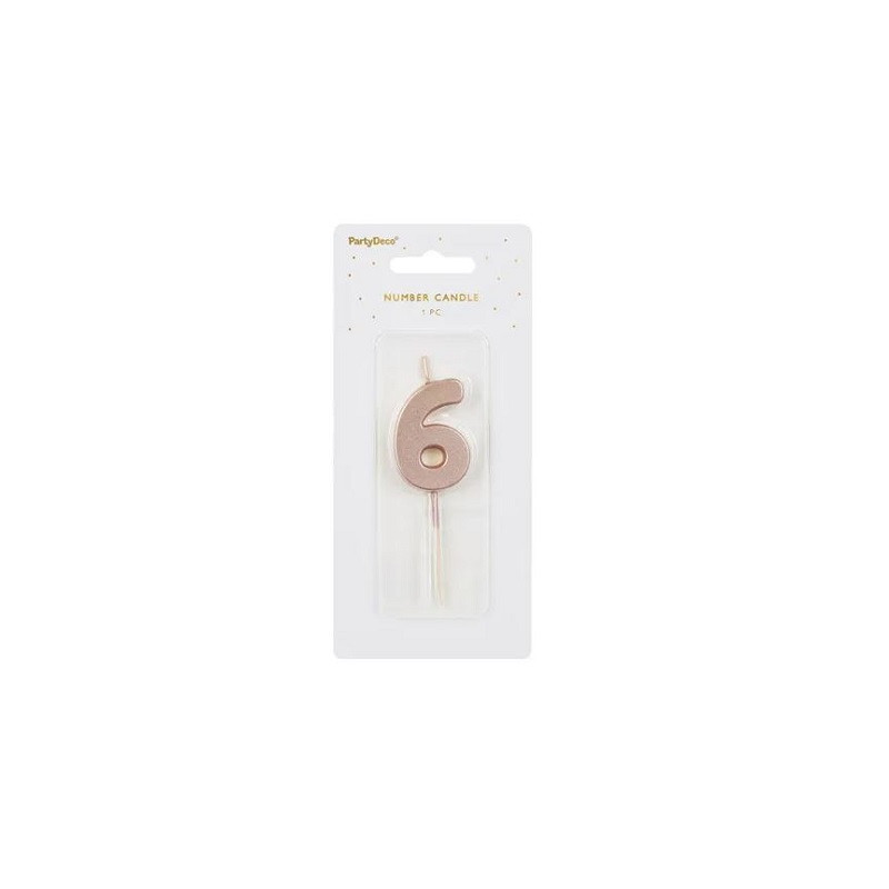 Świeczka urodz.Cyferka 6 róż.złoto 4,5cm 36666