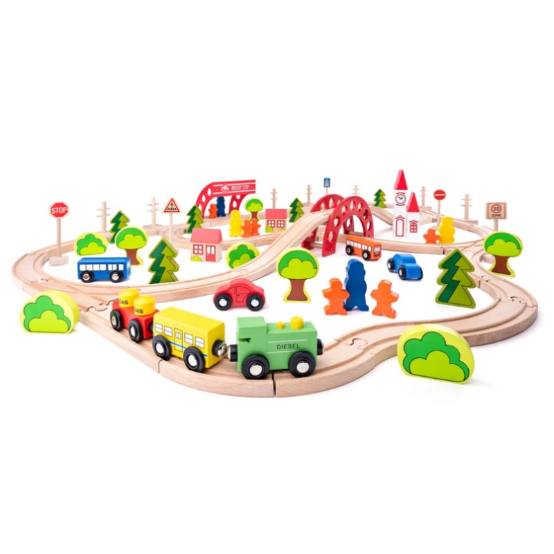 WOODYLAND Drew.kolejka z mostem i st..90el 30623