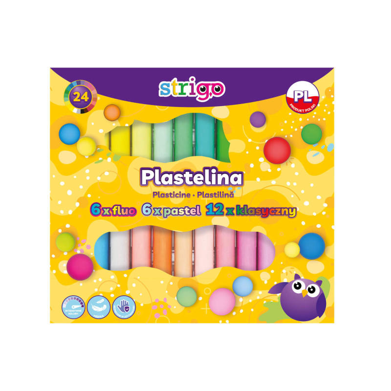 PLASTELINA 24K (6X FLUO, 6XPASTEL, 12XKLASYCZNE) STRIGO SSC337