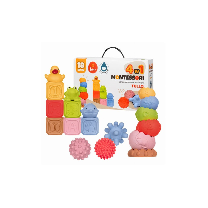 Klocki sens.Montessori piramida piłecz..18el 76136