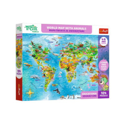 PUZZLE Edu 104 Mapa świata ze zwierzętami 15601