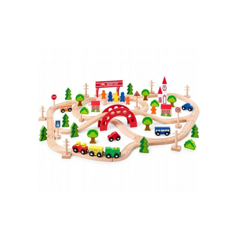 WOODYLAND Drewniana kolejka z mostem 90el 30623